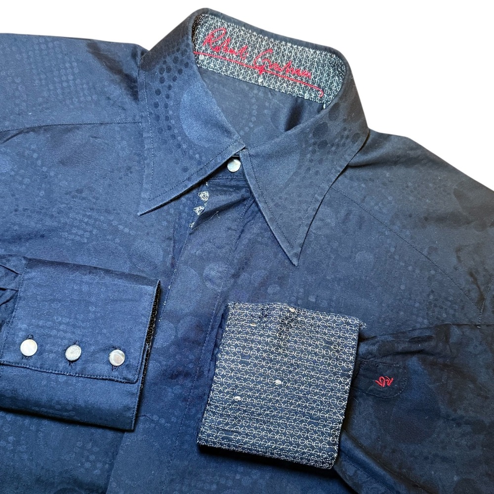 Robert Graham Mens‎ M Black Jacquard Circle Dot Hidden Button Shirt Long Sleeve